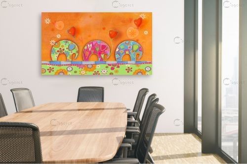 פילים צבעונים - נעמי פוקס משעול - תמונות צבעוניות לחדר שינה מדיה מעורבת מיקס מדיה  - מק''ט: 124164