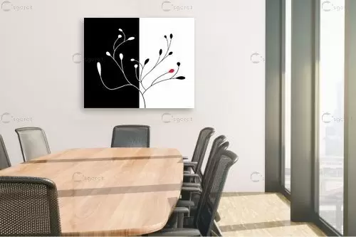שלכת שני חלקים שחור לבן - נעמי עיצובים - תמונות לסלון מודרני אבסטרקט פרחוני ובוטני  - מק''ט: 157605