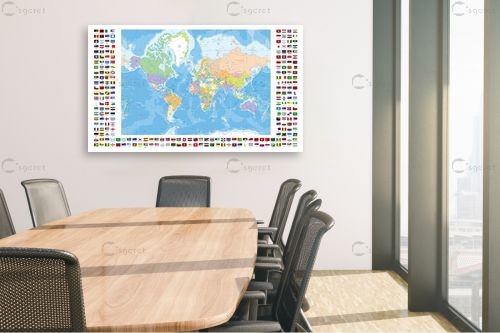 מפת העולם בעברית עם דגלים - מדינית - מפות העולם -  - מק''ט: 358574