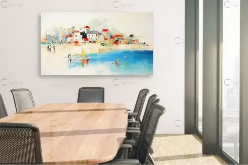 מפרץ ים תיכוני - אורית גפני - תמונות לסלון רגוע ונעים אנשים ודמויות עם בינה מלאכותית  - מק''ט: 448536