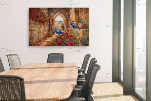 זוג יונים – חבצלת רוסבי | תמונה לקיר בסגנון כפרי