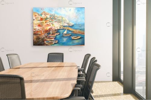 סירות במעגן(יוון) – רינה יניב | תמונה לקיר בסגנון מודרני