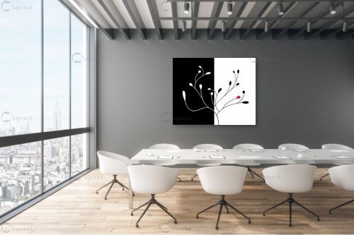 שלכת שני חלקים שחור לבן - נעמי עיצובים - תמונות לסלון מודרני אבסטרקט פרחוני ובוטני  - מק''ט: 157605