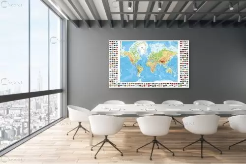 מפת העולם פיזית עם דגלי ארצות - מפות העולם -  - מק''ט: 198959