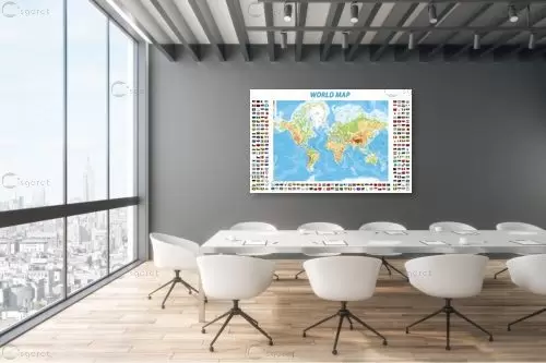 מפת עולם פיזית עם דגלים - מפות העולם -  - מק''ט: 198960
