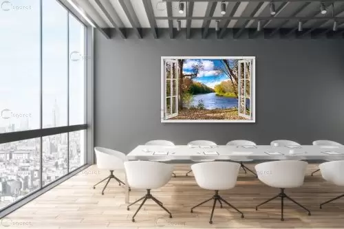 נהר ועצים מבעד חלון – Artpicked Windows | תמונה לקיר בסגנון כפרי