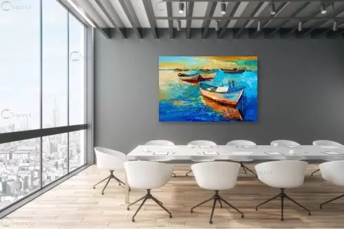 נוף עם סירות 1 - Artpicked - תמונות צבעוניות לסלון ציורי שמן  - מק''ט: 334856