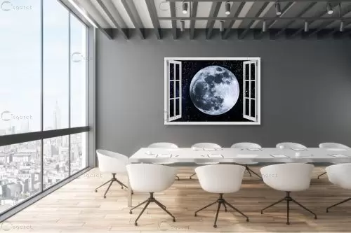 ירח מלא בחלון – Artpicked Windows | תמונה לקיר בסגנון מודרני