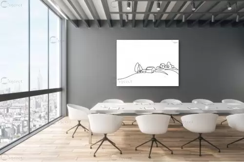 נוף כפרי ציור בקו – Artpicked Modern | תמונה לקיר בסגנון מודרני