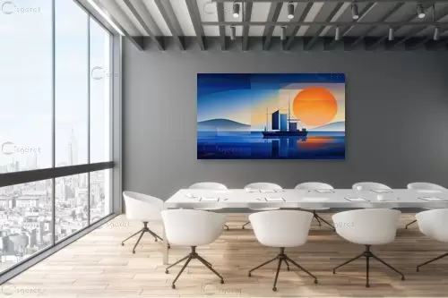 שקיעה מודרנית - אורית גפני - תמונות ים ושמים לסלון תמונות נוף וטבע עם בינה מלאכותית  - מק''ט: 448757