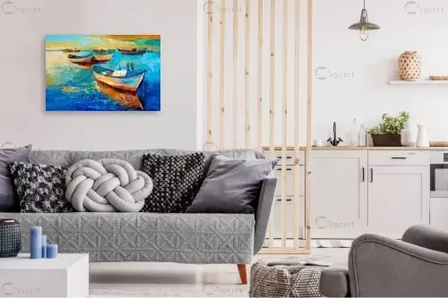 נוף עם סירות 1 - Artpicked - תמונות צבעוניות לסלון ציורי שמן  - מק''ט: 334856