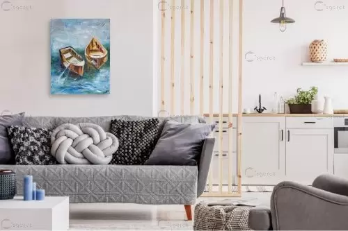 סירות הדיג בים הכחול – רחל אלון | תמונה לקיר בסגנון מודרני