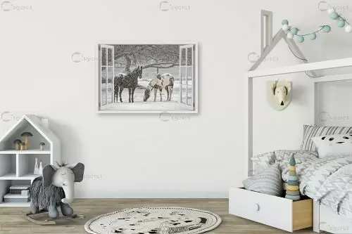 סוסים בשלג - Artpicked Windows - תמונות לחדרי ילדים  - מק''ט: 337127