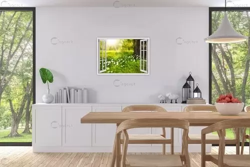 שדה חלומות מבעד חלון – Artpicked Windows | תמונה לקיר בסגנון כפרי