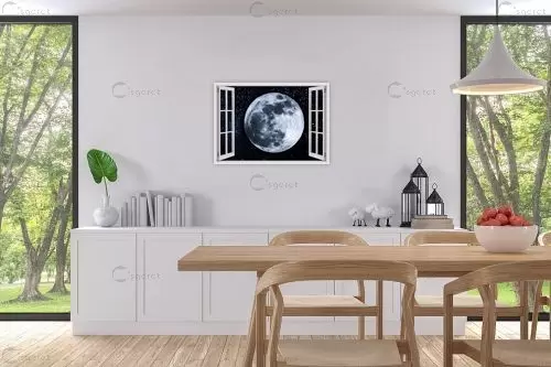 ירח מלא בחלון – Artpicked Windows | תמונה לקיר בסגנון מודרני