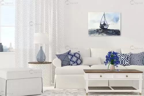 סירה בלב ים - אירינה סופיצייב - תמונות לחדר שינה שלו ורגוע צבעי מים  - מק''ט: 454252