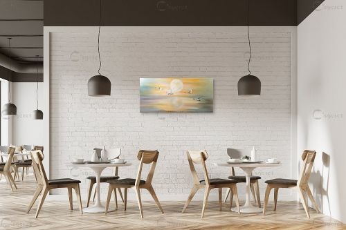 נוף עם ארבעה עגורים – דיאנה שדה | תמונה לקיר בסגנון כפרי