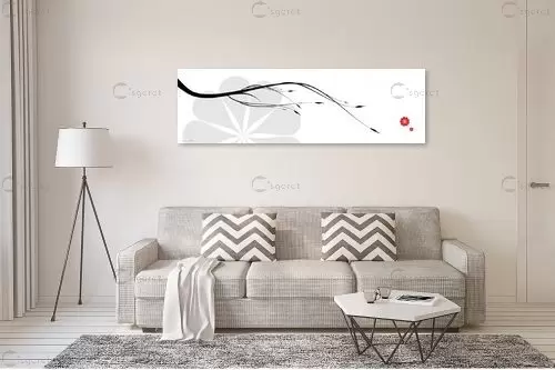 ענף יפני רקע לבן - נעמי עיצובים - תמונות לסלון רגוע ונעים אבסטרקט פרחוני ובוטני תמונות בחלקים  - מק''ט: 159884