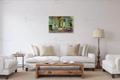 בתים - אורן יבנין - תמונות קלאסיות לסלון צבעי מים  - מק''ט: 373290