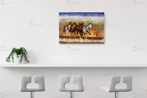 סוסים בערבה - אירינה סופיצייב - תמונות לחדר שינה קלאסי צבעי מים  - מק''ט: 337716