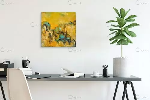 העיר בצהוב - חגי עמנואל - תמונות אורבניות לסלון ציורי שמן  - מק''ט: 166290