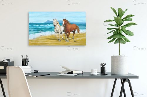 דהרה על החוף – נריה ספיר | תמונה לקיר בסגנון כפרי