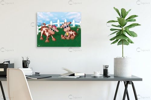 פרות חמודות בשדה ירוק - חנן אביסף - תמונות לחדרי ילדים קומיקס  - מק''ט: 304674