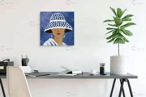 אישה עם כובע כחול לבן - II - Silvia Vassileva - תמונות רומנטיות לחדר שינה וינטג' רטרו  - מק''ט: 385393