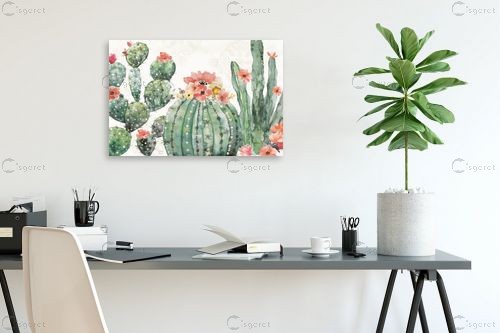 גינת קקטוסים בצבעי מים – Dina June | תמונה לקיר בסגנון מודרני