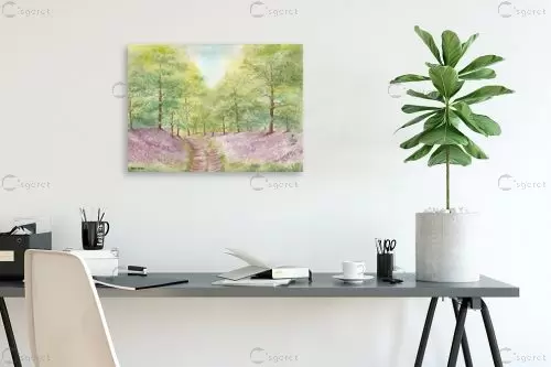 נוף עצים ופריחה סגולה - ענבל אשואל - תמונות לסלון רגוע ונעים  - מק''ט: 420983