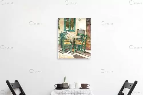 כסאות ליד חלון ירוק - חיה וייט - צבעי מים  - מק''ט: 229892