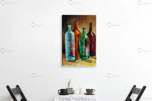 בקבוקים 2 - מריאנה קיידלוב - תמונות למטבח כפרי ציורי שמן  - מק''ט: 295309