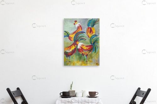 תרנגולים באחו - רחל אלון - תמונות למטבח כפרי ציורי שמן  - מק''ט: 409725