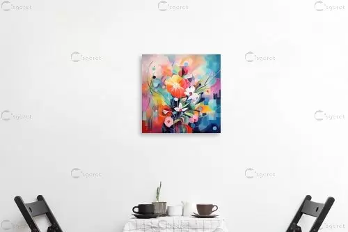 פרחי שנות השישים - אורית גפני - תמונות צבעוניות לסלון אבסטרקט פרחוני ובוטני  - מק''ט: 446407
