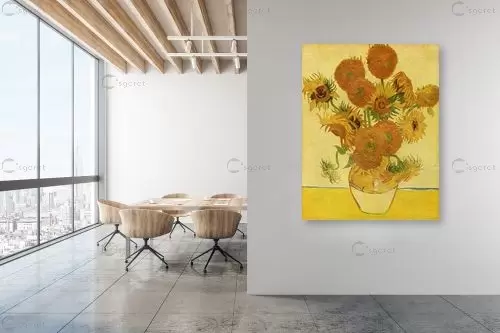 החמניות - Vase with Sunflowers - וינסנט ואן גוך - תמונות למטבח כפרי סגנון אימפרסיוניסטי  - מק''ט: 115482