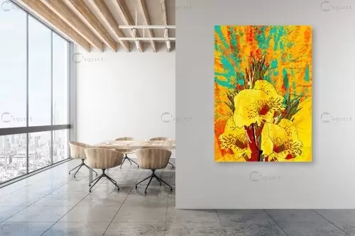 פרח צהוב - רוזה לשצ'ינסקי - תמונות צבעוניות לסלון וינטג' רטרו סטים בסגנון מודרני  - מק''ט: 203681