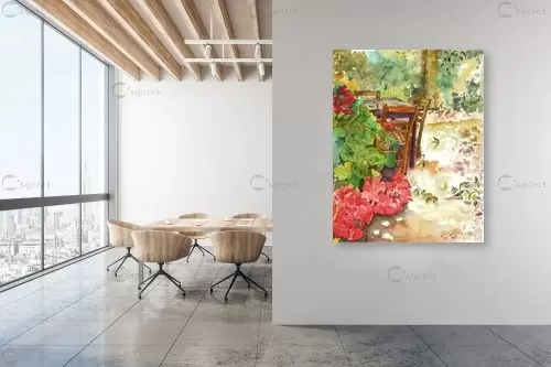 חצר גינה - חיה וייט - תמונות לסלון כפרי צבעי מים  - מק''ט: 213224