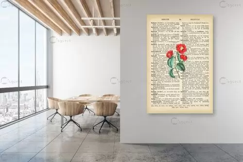 פרח אדום רטרו על טקסט - Artpicked - פרחים בסגנון רטרו  - מק''ט: 330435