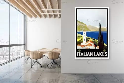 איטליה והאגמים רטרו - Artpicked Modern - תמונות לפינת אוכל רטרו וינטג' פוסטרים בסגנון וינטג' כרזות וינטג' של מקומות בעולם  - מק''ט: 438940
