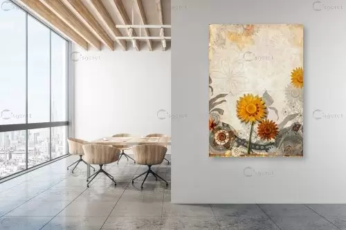 פרח חמניה זהוב - נעמי פוקס משעול - תמונות לסלון רגוע ונעים אבסטרקט פרחוני ובוטני  - מק''ט: 57293