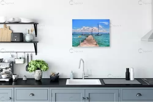 רציף, סירות וים – מתן הירש | תמונה לקיר בסגנון צבעוני