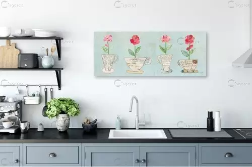 פרחים בכוסות תה – Courtney Prahl | תמונה לקיר בסגנון כפרי