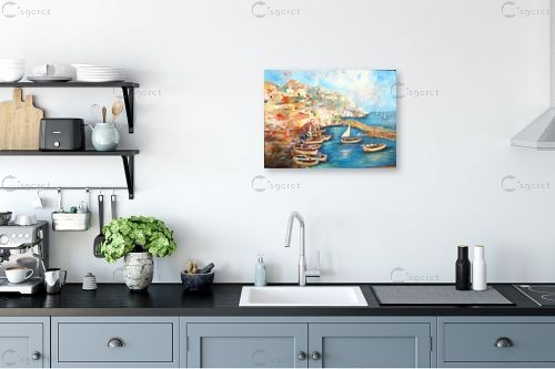 סירות במעגן(יוון) – רינה יניב | תמונה לקיר בסגנון מודרני