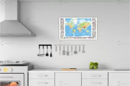מפת העולם בעברית עם דגלים - פיזית - מפות העולם -  - מק''ט: 358575