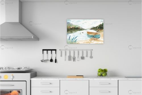 שלווה באגם - Dina June - תמונות לסלון רגוע ונעים צבעי מים  - מק''ט: 387135