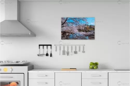 עץ דובדבן והשתקפותו במים - דקל בר - תמונות למטבח כפרי נופים יפים תמונות בחלקים  - מק''ט: 442635