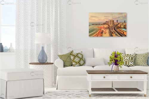 טיילת תל אביב בשקיעה - מתן הירש - תמונות אורבניות לסלון נופים יפים  - מק''ט: 332561