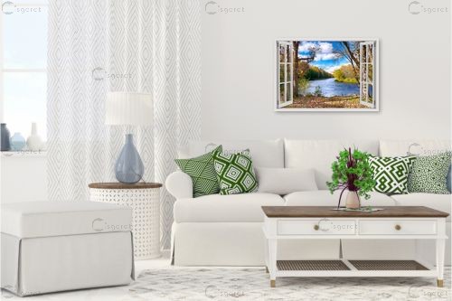 נהר ועצים מבעד חלון – Artpicked Windows | תמונה לקיר בסגנון כפרי
