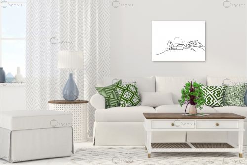 נוף כפרי ציור בקו – Artpicked Modern | תמונה לקיר בסגנון מודרני