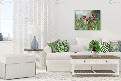 פריחה עדינה באדום – רחל אלון | תמונה לקיר בסגנון כפרי